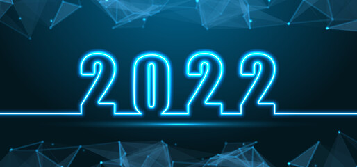 Happy New 2022 Year. Futuristic Neon Banner. Future Technology Template