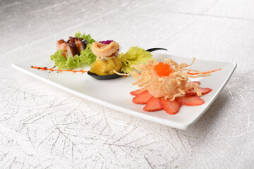 Chinese dim sum cold cut meat appetiser combo dishes platter in white background appetiser halal menu