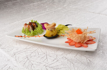 Chinese dim sum cold cut meat appetiser combo dishes platter in white background appetiser halal menu