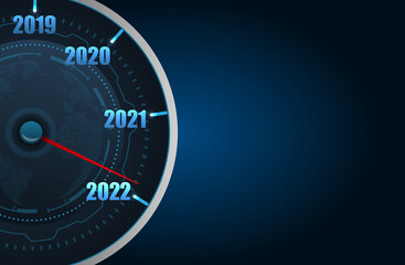 Happy New Year 2022 in the Form Car Speedometer, Creative Background