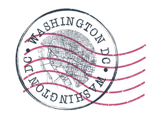 Washington, DC, USA Stamp Map Postal. Silhouette Seal Roads and Streets. Passport Round Design. Vector Icon. Design Retro Travel National Symbol. - obrazy, fototapety, plakaty