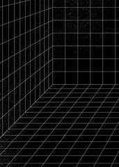 3D wireframe grid room background vector