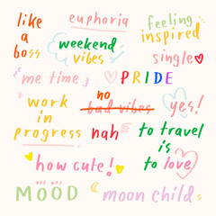 Cute pastel doodle typography set on a beige background vector