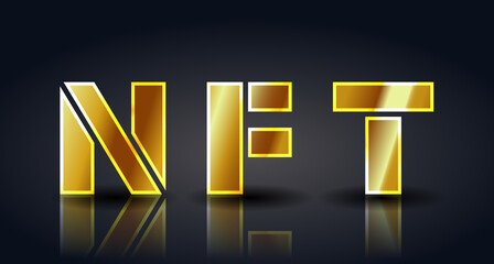NFT Non-Fungible token, golden letters. Crypto art