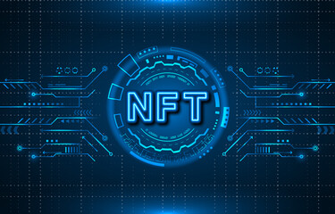 NFT Non-Fungible token with lights. Future background. Crypto art