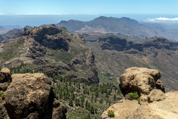 Mountains of Gran Canaria view from the rocks of Roque Nublo