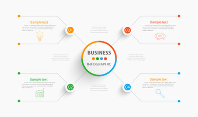 Business infographic template with 4 options, steps or processes. Can be used for workflow layout, diagram, annual report, web design  - obrazy, fototapety, plakaty