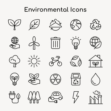 Environmental icons vector for business in simple line set