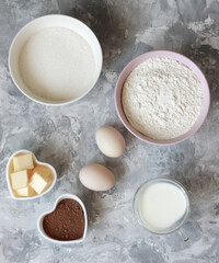 Fototapeta na wymiar flour and eggs, dough ingredients
