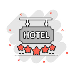 Fototapeta premium Hotel 5 stars sign icon in comic style. Inn cartoon vector illustration on white isolated background. Hostel room information splash effect business concept.
