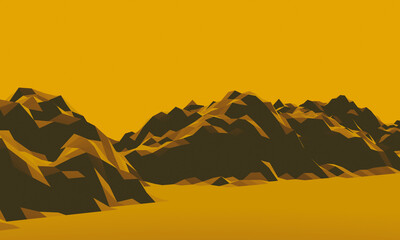 3D low polygon topographic terrain. Yellow beach rock.