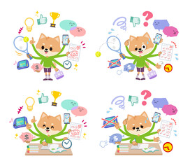 マルチタスクをこなすイヌの男の子のセット