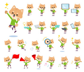 スマートフォンなどのデジタル機器を持つイヌの男の子のセット