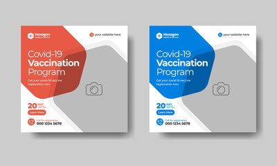 Covid-19 vaccination program social media post and web ad banner template design , suitable for marketing promotion , testing and vaccination program editable square flyer