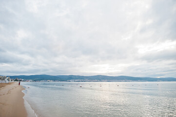 Sunny Beach on Black Sea in Bulgaria. Summer vacation travel holiday.