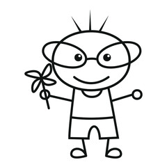 portrait of the smiling little boy with glasses. Vector. silhouette hand drawing cute  little boy happy icon