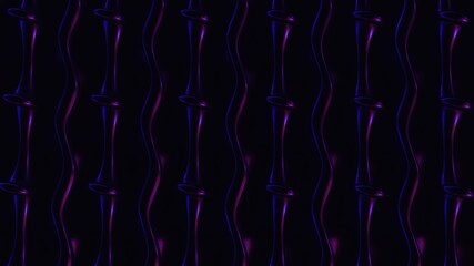 Neon fractal tubes with linear glow background. Ultraviolet 3d render of changing geometric stripes. Electrical patterns purple and blue highlights. Techno synthwave lamps with spiral vaporwave