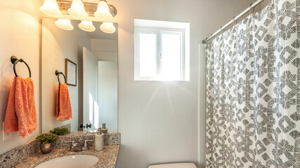 Pano Bathroom interior with ambient lighting and window