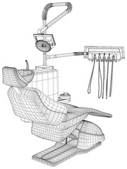 Modern dental chair on a white background. Wire-frame dentist equipment. EPS10 format. Vector created of 3d.