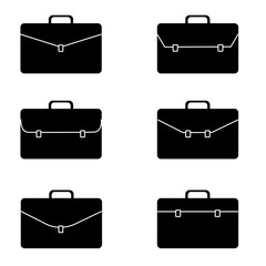 vector set of black luggage bags of various types