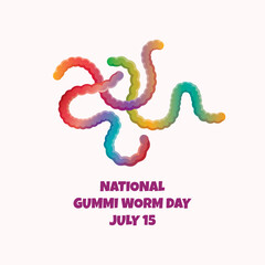 Obraz premium National Gummi Worm Day vector. Colorful gummy jelly worm candies vector. Gummi Worm Day Poster, July 15. Important day