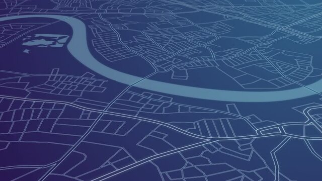 animation of city grid map. Aerial top view, gps map navigator system. city streets, searching direction, track or address. mapping technology and locate position high tech motion background