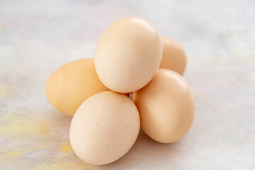 Chicken Egg on a white wooden background. organic eggs