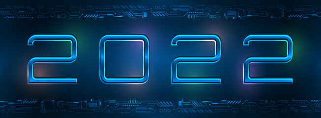 Happy New 2022 Year. Futuristic Glowing Festive Background. Technology Template