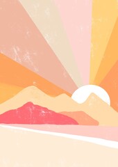 Background with sun. Landscape illustration.