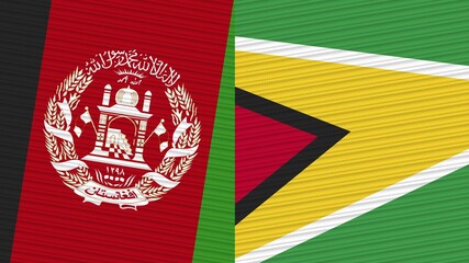 Guyana and Afghanistan Two Half Flags Together Fabric Texture Illustration