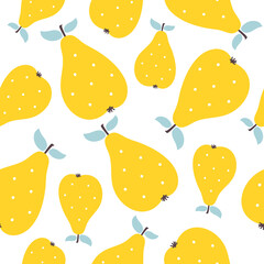 Seamless vector pattern with yellow pears. Cartoon illustration. Perfect for wrapping paper, wallpaper, background, fabric print.