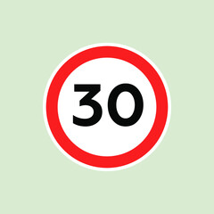 Speed Limit 30 Sign on Gray Background. Modern Flat Vector Illustration. Social Media Template.