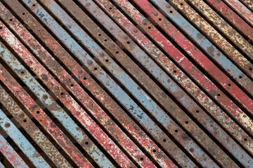 texture Old steel panel floor painted red and old blue until rust coffee shop decoration in vintage style Image for background and text