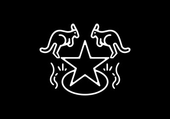 White black color of kangaroo and star line art