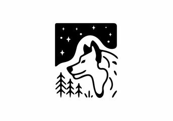 Wolf head at night line art