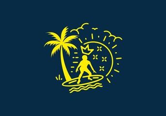 Naklejka premium Yellow color of king surfer line art