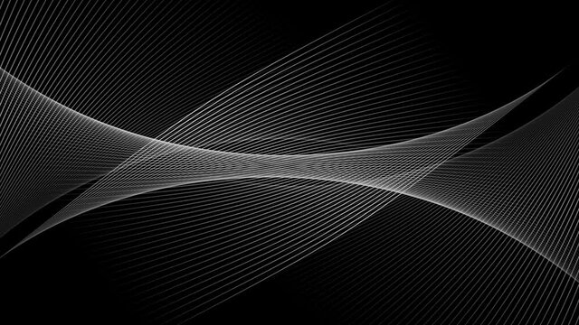 Animation of intersecting curved white parallel lines moving on black background