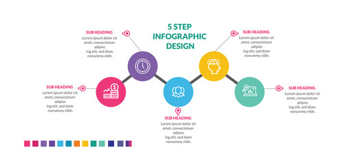 Fototapeta premium Infographics design template, 3D Business concept with 5 steps or options, can be used for workflow layout, diagram, annual report, web design.Creative banner, label vector.