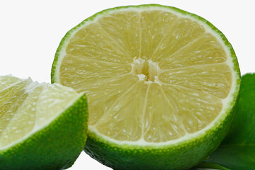 Fresh  lime half cut  with leaf isolated on white background.