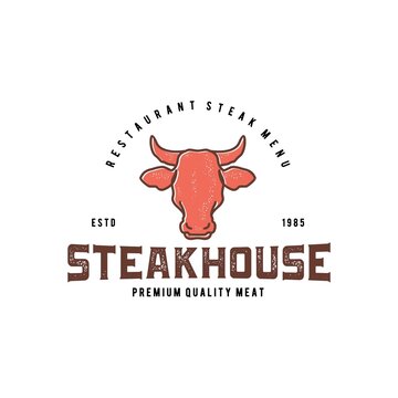 Steak Buffalo Cow Cattle Logo Design Vector Image