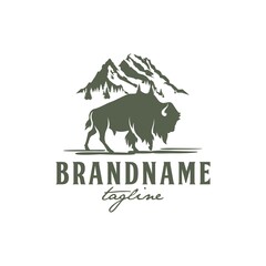 Bison and Rocky Mountain Logo Design Vector Image © Great Hery