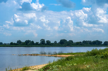 Forest natural pond. Lake or fishing pond. Landscape a beautiful pond.