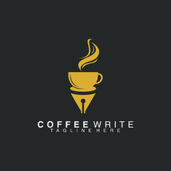 coffee cup and pen writer cafe vector logo design