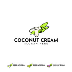 Logo cococnut drink, coconut beer, coconut time, coconut cream illustration simple design