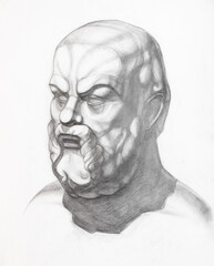 Socrates head hand-drawn by graphite pencil