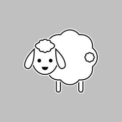 Cute white sheep with tail. Vector drawing. Lamb linear outline isolated illustration. 