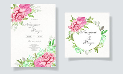 Wedding invitation card with flowers and leaves 