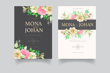 Wedding invitation card with flowers and leaves 