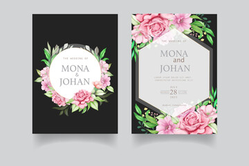Wedding invitation card with flowers and leaves 
