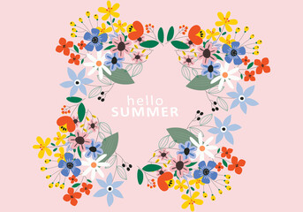 Flat floral summer background. Vector illustration